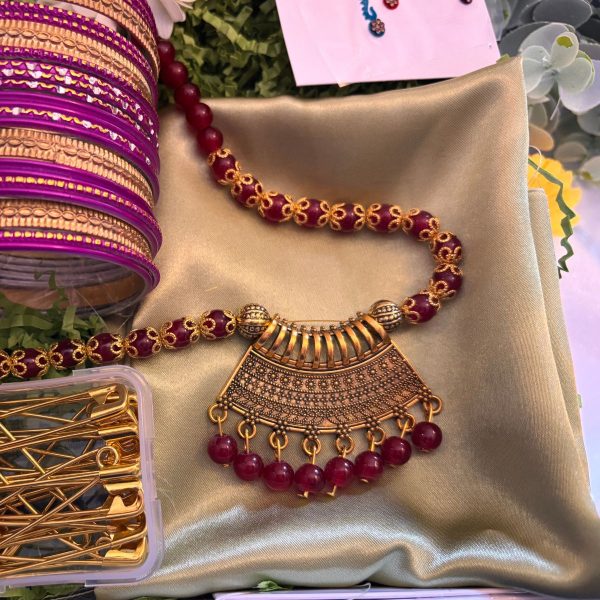 Tamil Bridesmaid Gift - Gold and Deep Red Jewelry
